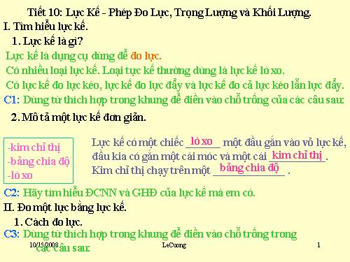 Bài 10. Lực kế - Phép đo lực - Trọng lượng và khối lượng