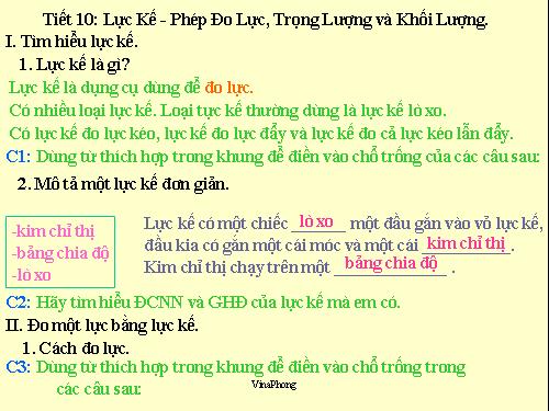 Bài 10. Lực kế - Phép đo lực - Trọng lượng và khối lượng