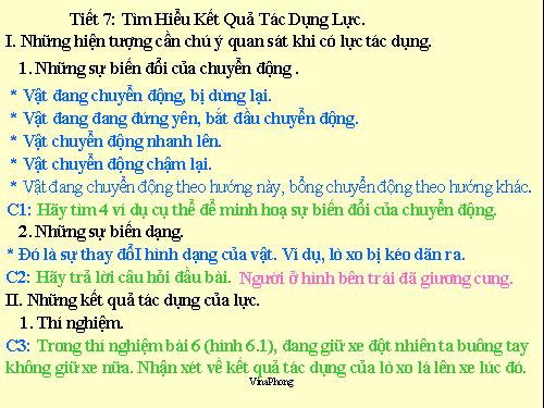 Bài 7. Tìm hiểu kết quả tác dụng của lực