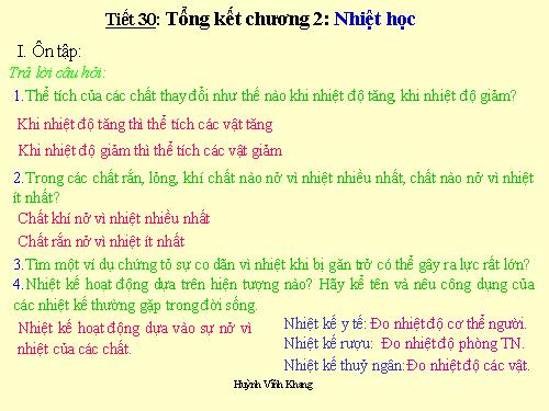 Bài 30. Tổng kết chương II : Nhiệt học