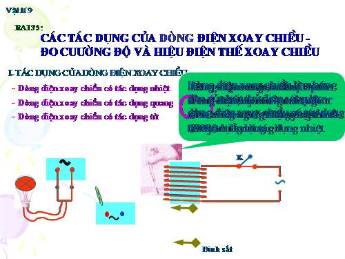 Bài 35. Các tác dụng của dòng điện xoay chiều - Đo cường độ và hiệu điện thế xoay chiều