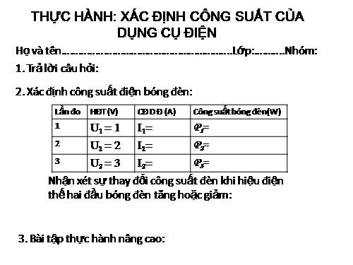 Bài 15. Thực hành: Xác định công suất của các dụng cụ điện