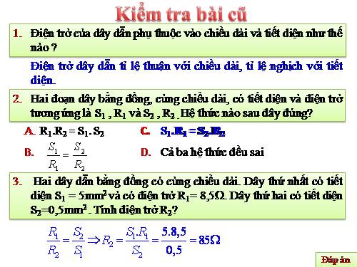 Bài 9. Sụ phụ thuộc của điện trở vào vật liệu làm dây dẫn