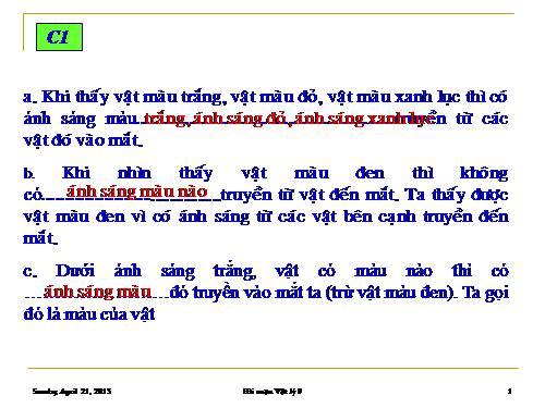 Bài 55. Màu sắc các vật dưới ánh sáng trắng và dưới ánh sáng màu