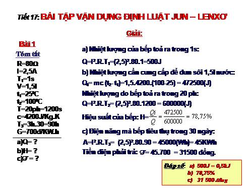 Bài 17. Bài tập vận dụng định luật Jun - Len-xơ