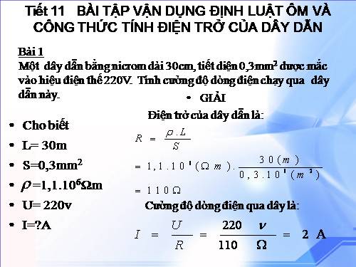 Bài 11. Bài tập vận dụng định luật Ôm và công thức tính điện trở của dây dẫn