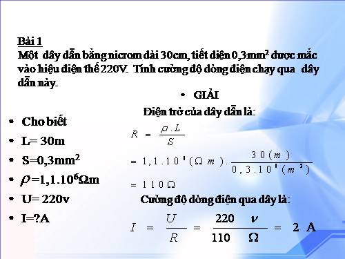 Bài 11. Bài tập vận dụng định luật Ôm và công thức tính điện trở của dây dẫn