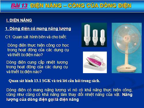 Bài 13. Điện năng - Công của dòng điện