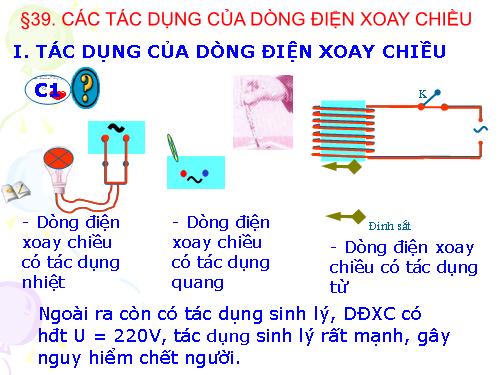 Bài 35. Các tác dụng của dòng điện xoay chiều - Đo cường độ và hiệu điện thế xoay chiều