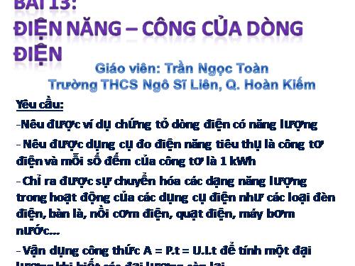 Bài 13. Điện năng - Công của dòng điện