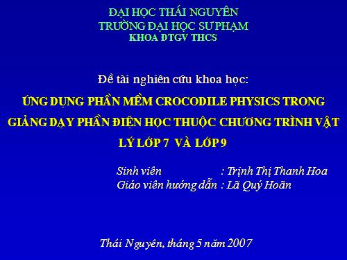 Báo cáo đề tài: Sử dụng phần mềm Crocodile trong dạy học vật lí THCS