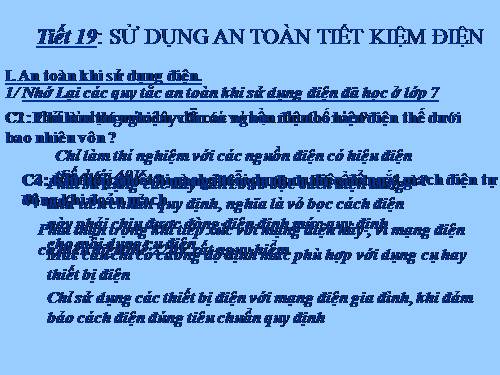 Bài 19. Sử dụng an toàn và tiết kiệm điện