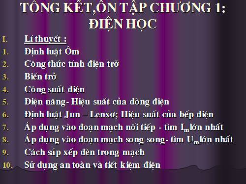 Bài 20. Tổng kết chương I: Điện học