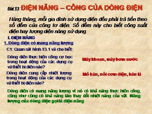 Bài 13. Điện năng - Công của dòng điện