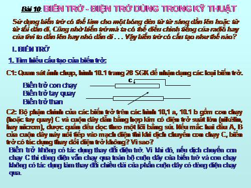 Bài 10. Biến trở - Điện trở dùng trong kĩ thuật