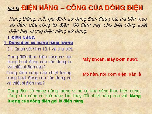 Bài 13. Điện năng - Công của dòng điện