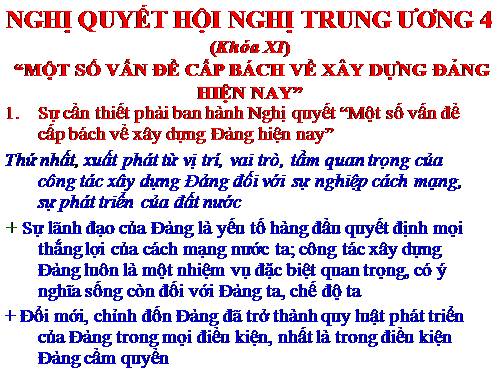 NGHỊ QUYẾT TW 4 KHÓA XI