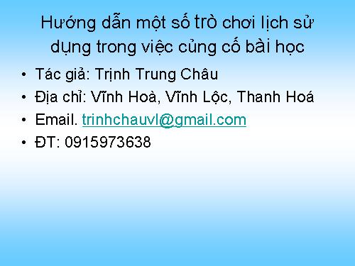 Hướng dẫn tổ chức trò chơi Lịch sử