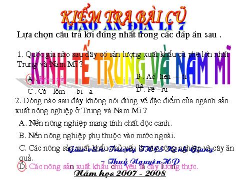 Bài 44. Kinh tế Trung và Nam Mĩ