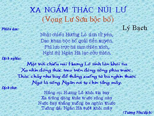 Bài 9. Xa ngắm thác núi Lư (Vọng Lư sơn bộc bổ)