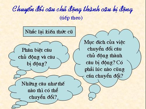 Bài 24. Chuyển đổi câu chủ động thành câu bị động (tiếp theo)