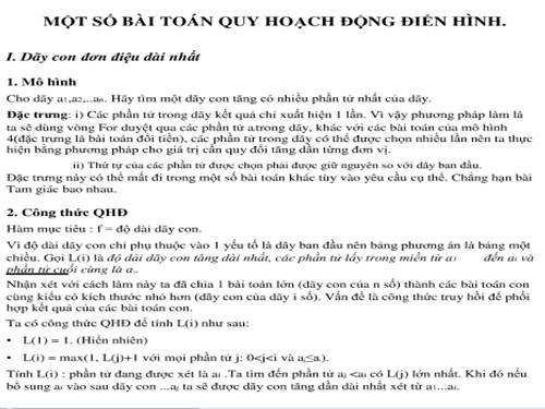 Một số bài toán Quy Hoạch Động