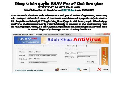 Đăng ký bản quyền BKAV pro