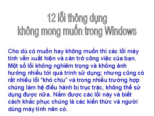 12 lỗi thông dụng không mong muốn trong Windows