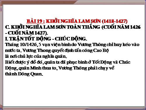 Bài 19. Cuộc khởi nghĩa Lam Sơn (1418 - 1427)