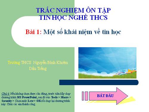 Trắc Nghiệm Tin Học Nghề THCS Bài 1