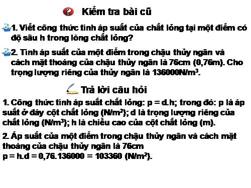 Bài 8. Áp suất chất lỏng - Bình thông nhau