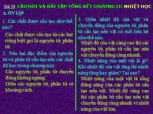 Bài 29. Câu hỏi và bài tập tổng kết chương II: Nhiệt học