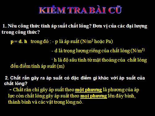 Bài 8. Áp suất chất lỏng - Bình thông nhau