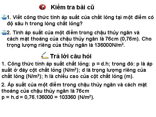 Bài 8. Áp suất chất lỏng - Bình thông nhau