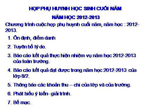 Nội dung họp phụ huynh cuối năm