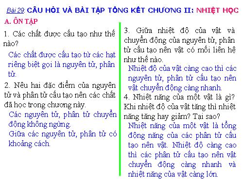 Bài 29. Câu hỏi và bài tập tổng kết chương II: Nhiệt học