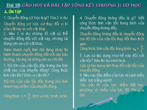 Bài 18. Câu hỏi và bài tập tổng kết chương I: Cơ học