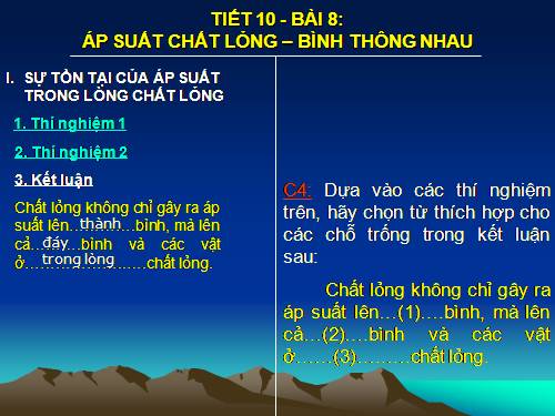 Bài 8. Áp suất chất lỏng - Bình thông nhau