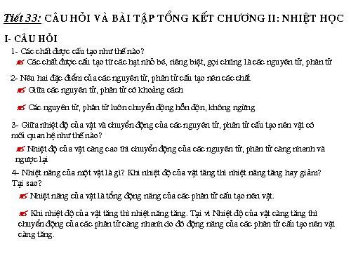 Bài 29. Câu hỏi và bài tập tổng kết chương II: Nhiệt học