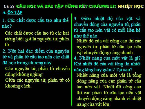 Bài 29. Câu hỏi và bài tập tổng kết chương II: Nhiệt học