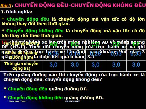 Bài 3. Chuyển động đều - Chuyển động không đều