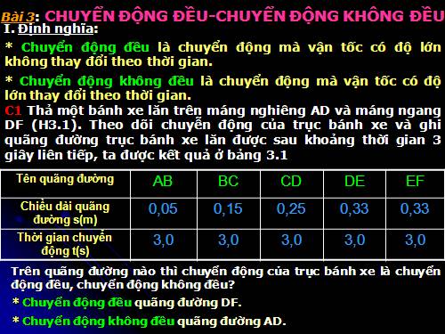 Bài 3. Chuyển động đều - Chuyển động không đều