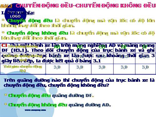 Bài 3. Chuyển động đều - Chuyển động không đều