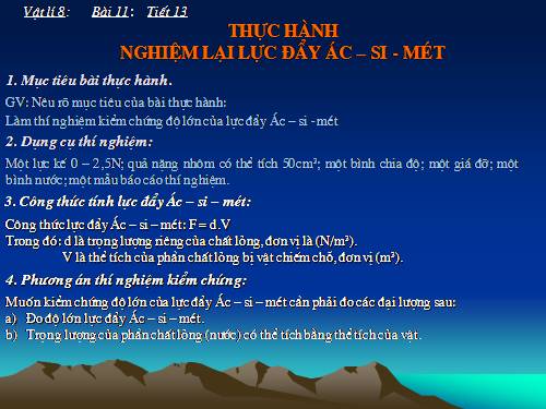 Bài 11. Thực hành: Nghiệm lại lực đẩy Ác-si-mét