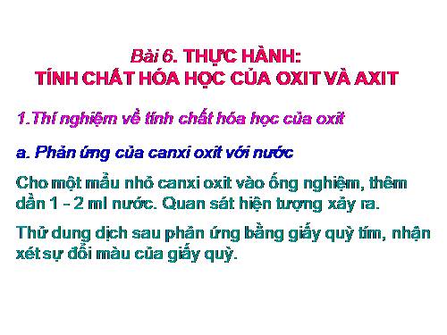 Bài 6. Thực hành: Tính chất hoá học của oxit và axit