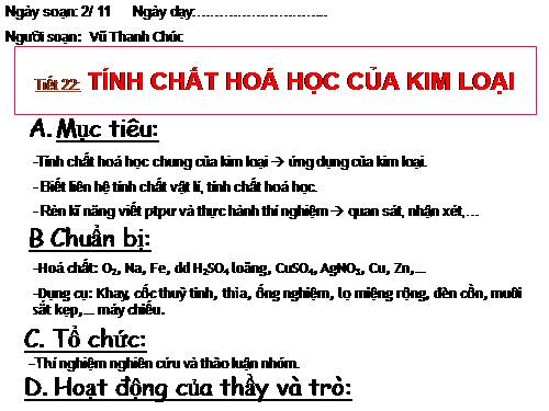 Bài 16. Tính chất hoá học của kim loại