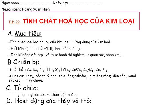 Bài 16. Tính chất hoá học của kim loại