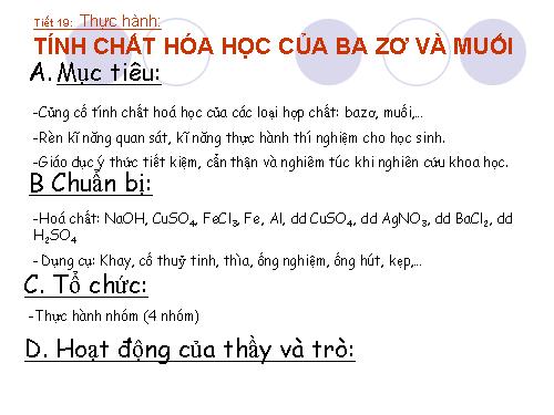 Bài 14. Thực hành: Tính chất hoá học của bazơ và muối