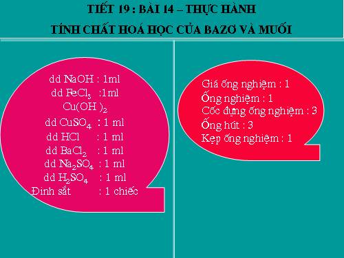 Bài 14. Thực hành: Tính chất hoá học của bazơ và muối