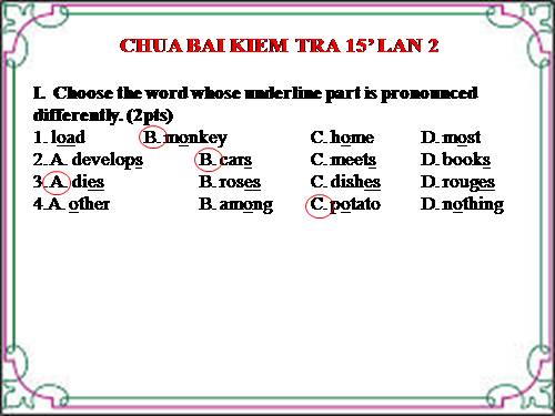 Tiếng Anh 6 (Sách mới) chua bai kiem tra 15 phut lan 2